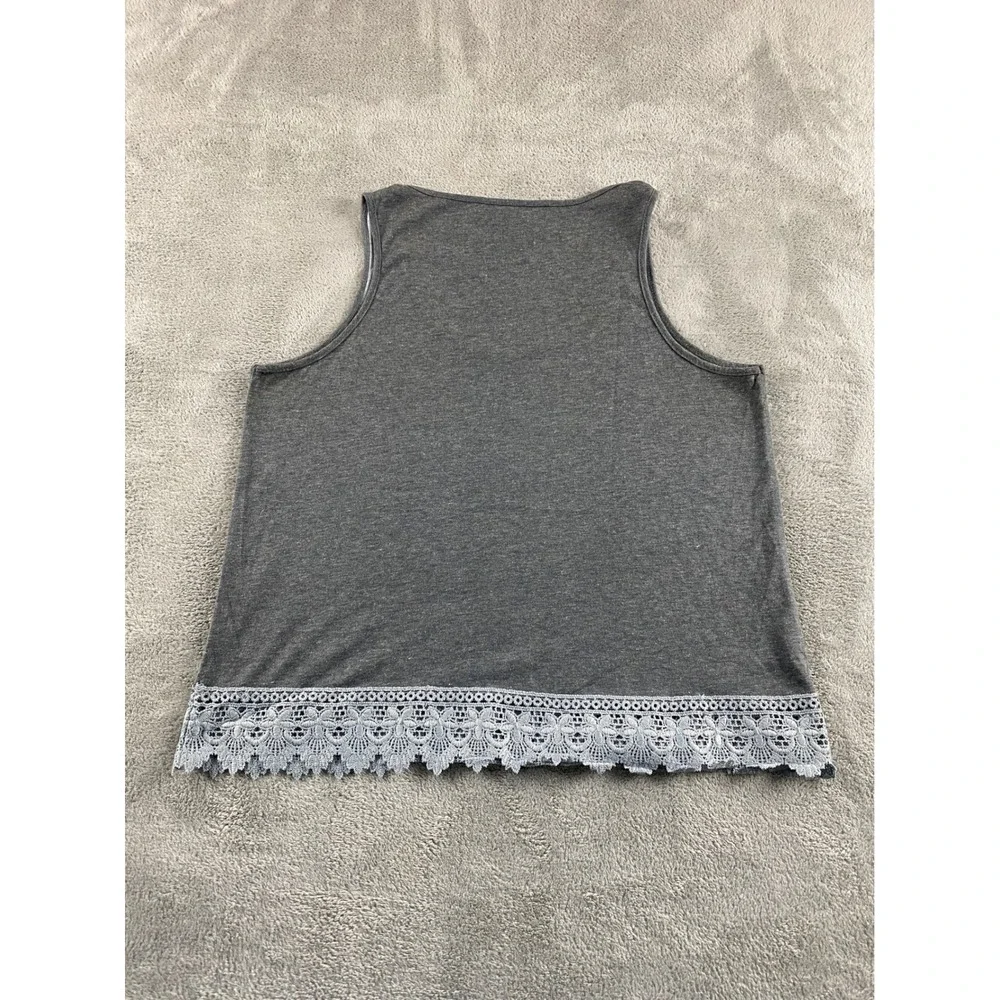 MTV Music Television Floral Logo Graphic Tank Top Grey Lace Trim Womens Medium - Picture 8 of 9